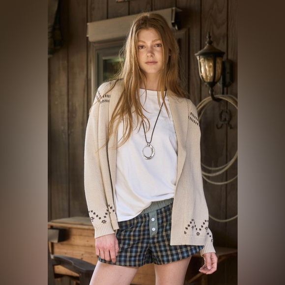 Beige khaki horse western rodeo jacquard embroidered stitched cardigan sweater - Picture 5 of 5